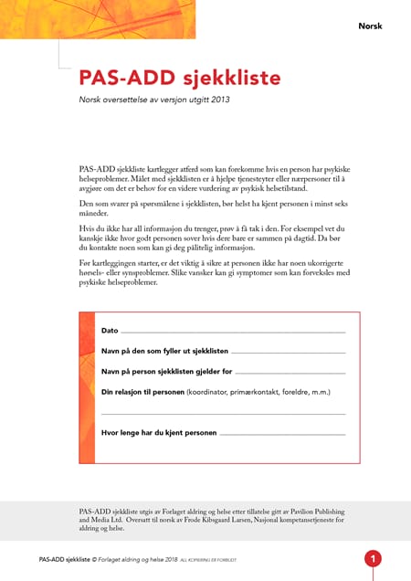 PAS- ADD sjekkliste - pakke a 20stk.